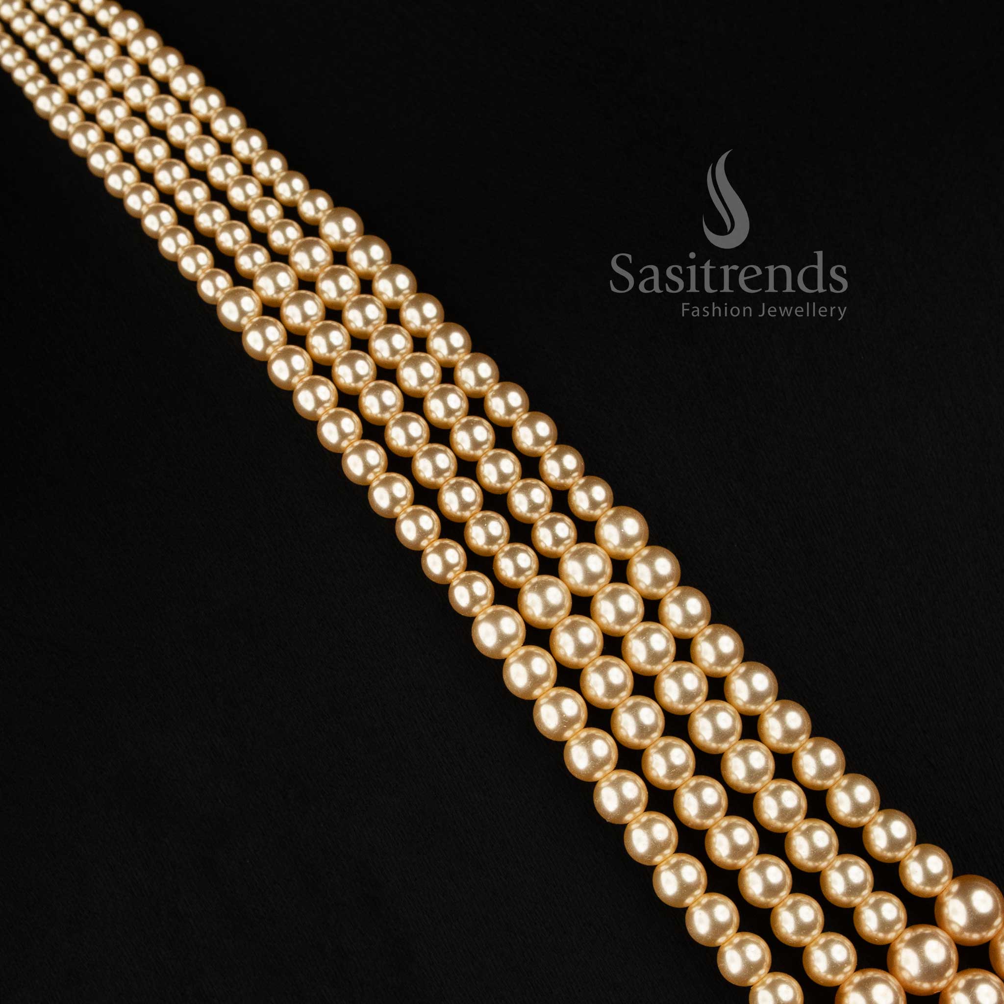 Sasitrends multi-strand threaded pearl necklace with graduated round pearl arrangement 