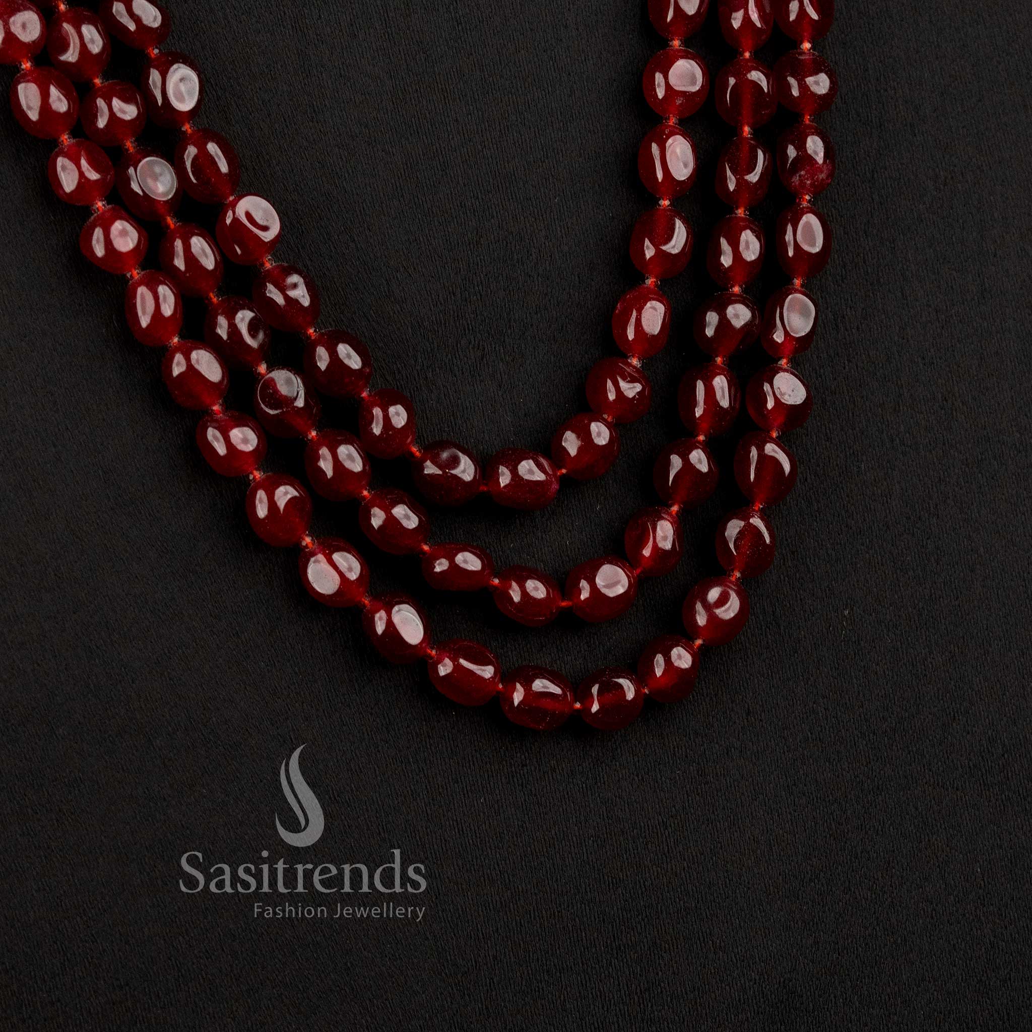 Premium Natural Jade Oval Gemstone Layer Mala Necklace For Festive Wear – Sasitrends