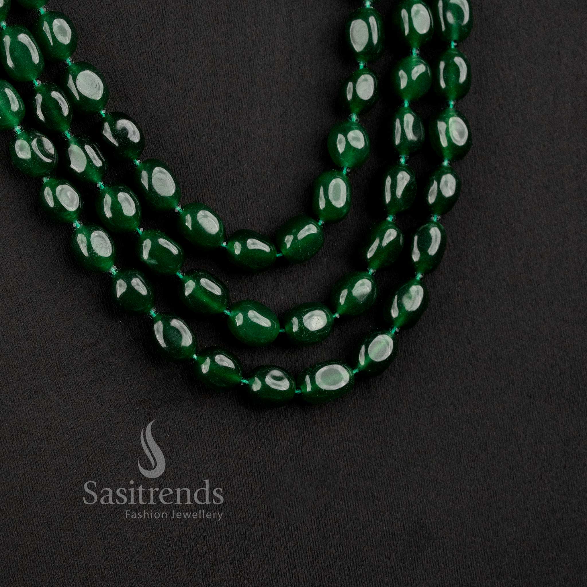 Sasitrends natural jade oval stone layer mala necklace for traditional festive and wedding wear
