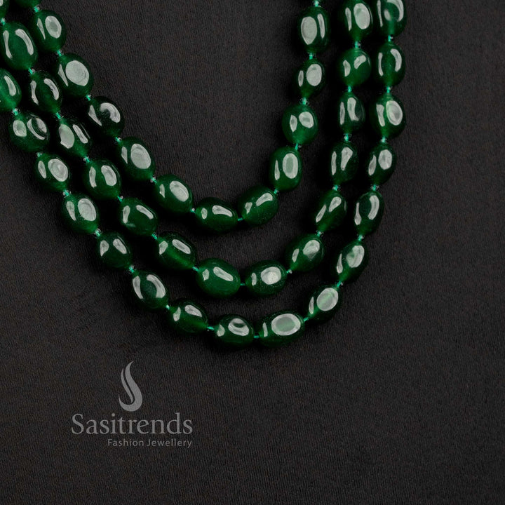 Sasitrends natural jade oval stone layer mala necklace for traditional festive and wedding wear