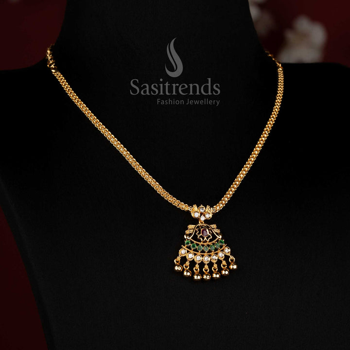 Beautiful One Gram Micro Gold Plated Floral AD Stone Gold Bead Flexible Necklace for Festive Wear | Looks Like Real Gold - Sasitrends