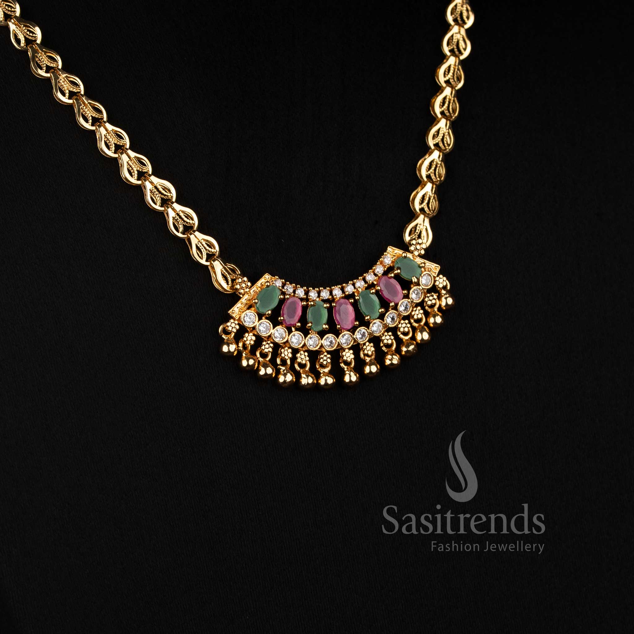 One gram micro gold plated link necklace with beautiful multi AD stone arch designs and beads - sasitrends