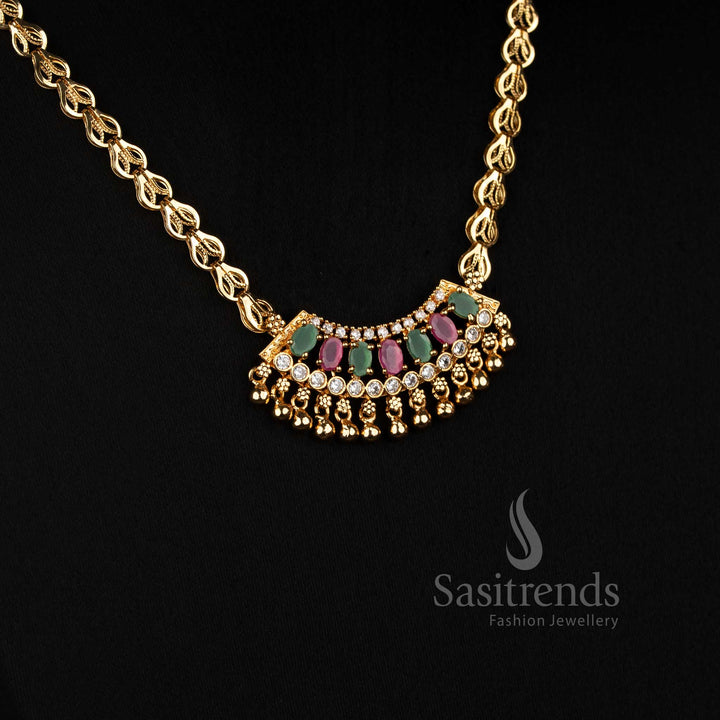 One gram micro gold plated link necklace with beautiful multi AD stone arch designs and beads - sasitrends