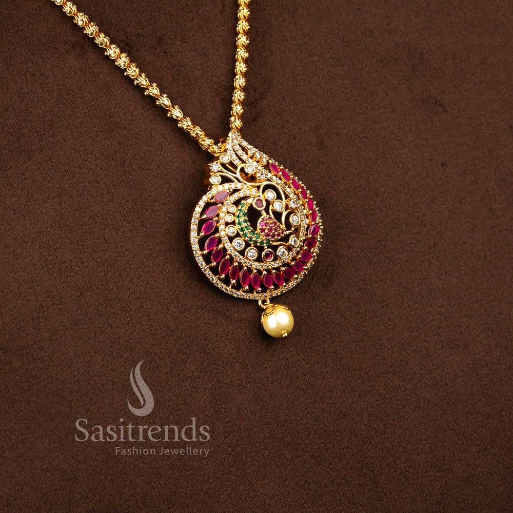 One Gram Micro Gold Plated Peacock Swirl AD Stone Dasavatharam Necklace for Women - Sasitrends