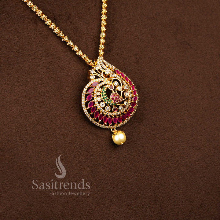 One Gram Micro Gold Plated Peacock Swirl AD Stone Dasavatharam Necklace for Women - Sasitrends