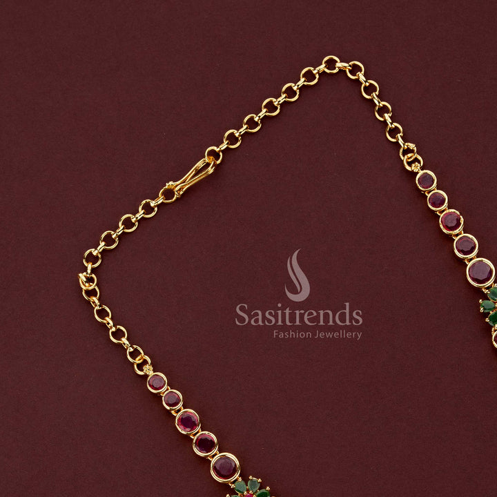 Sasitrends one gram micro gold plated ruby AD two-line necklace