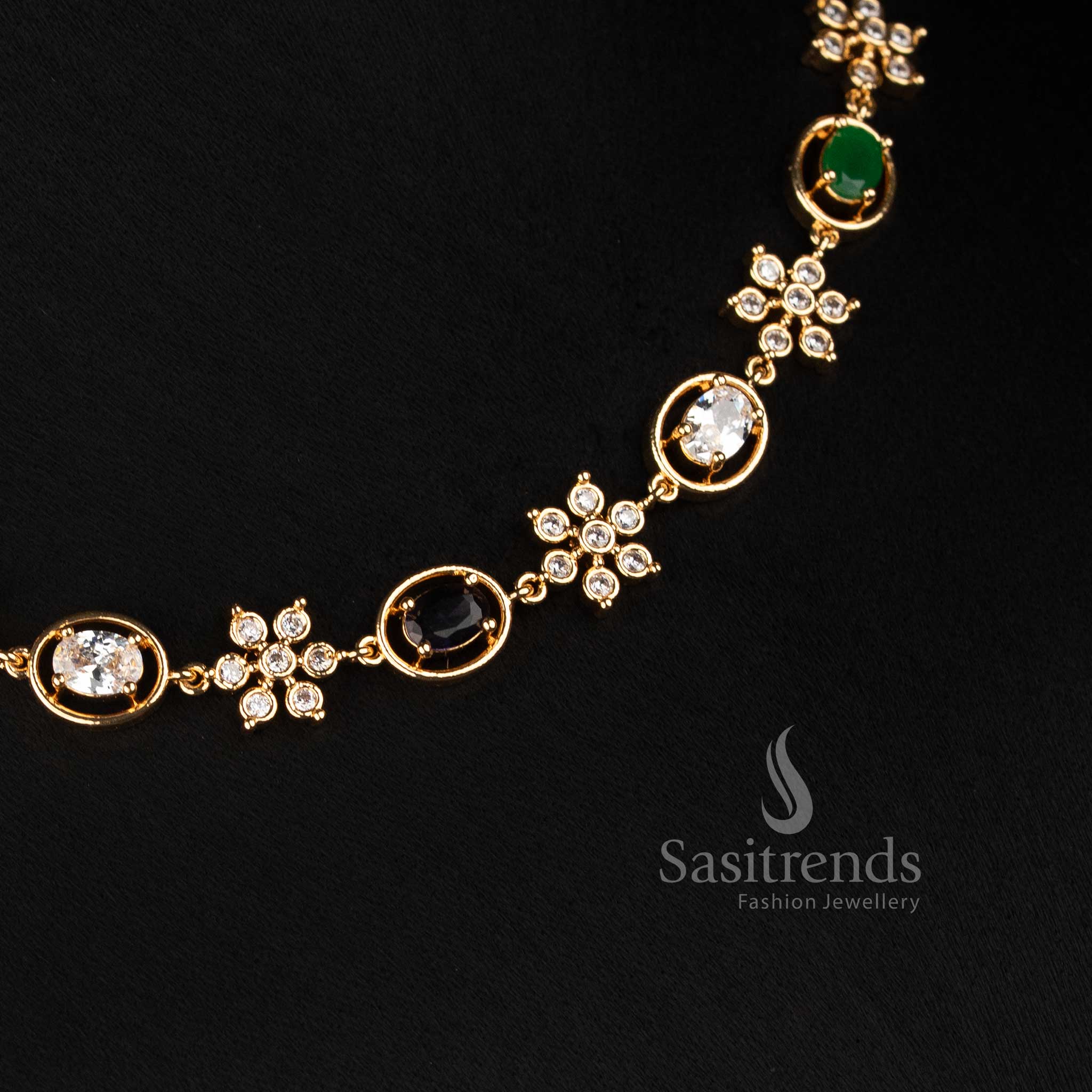 Sasitrends oval floral Impon Addigai micro gold plated short and long necklace