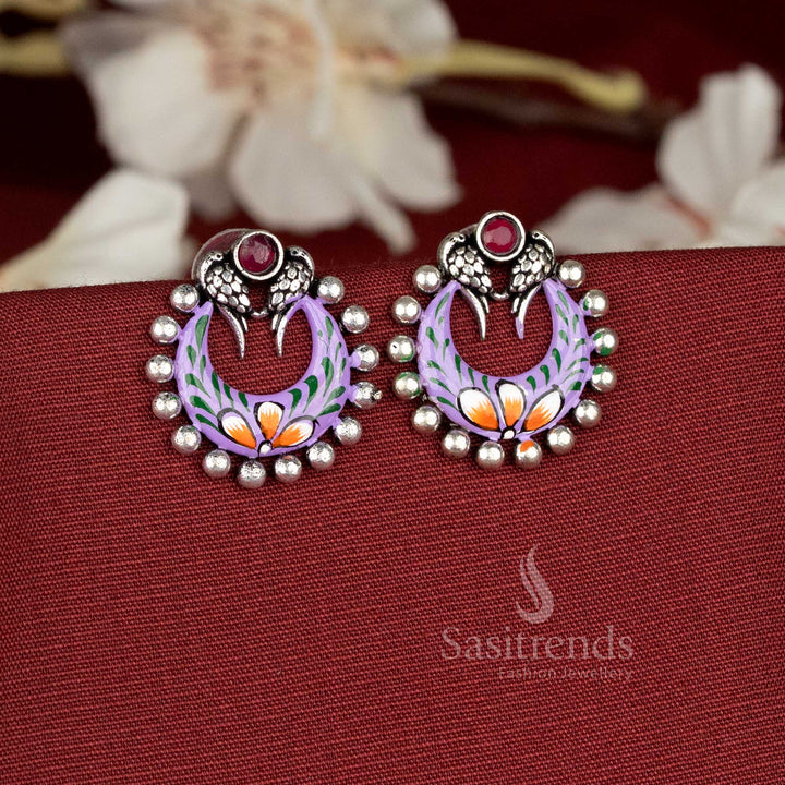 Hand-Painted Oxidised Floral Cluster Earrings – Multi-Colour Artistic Bloom Design