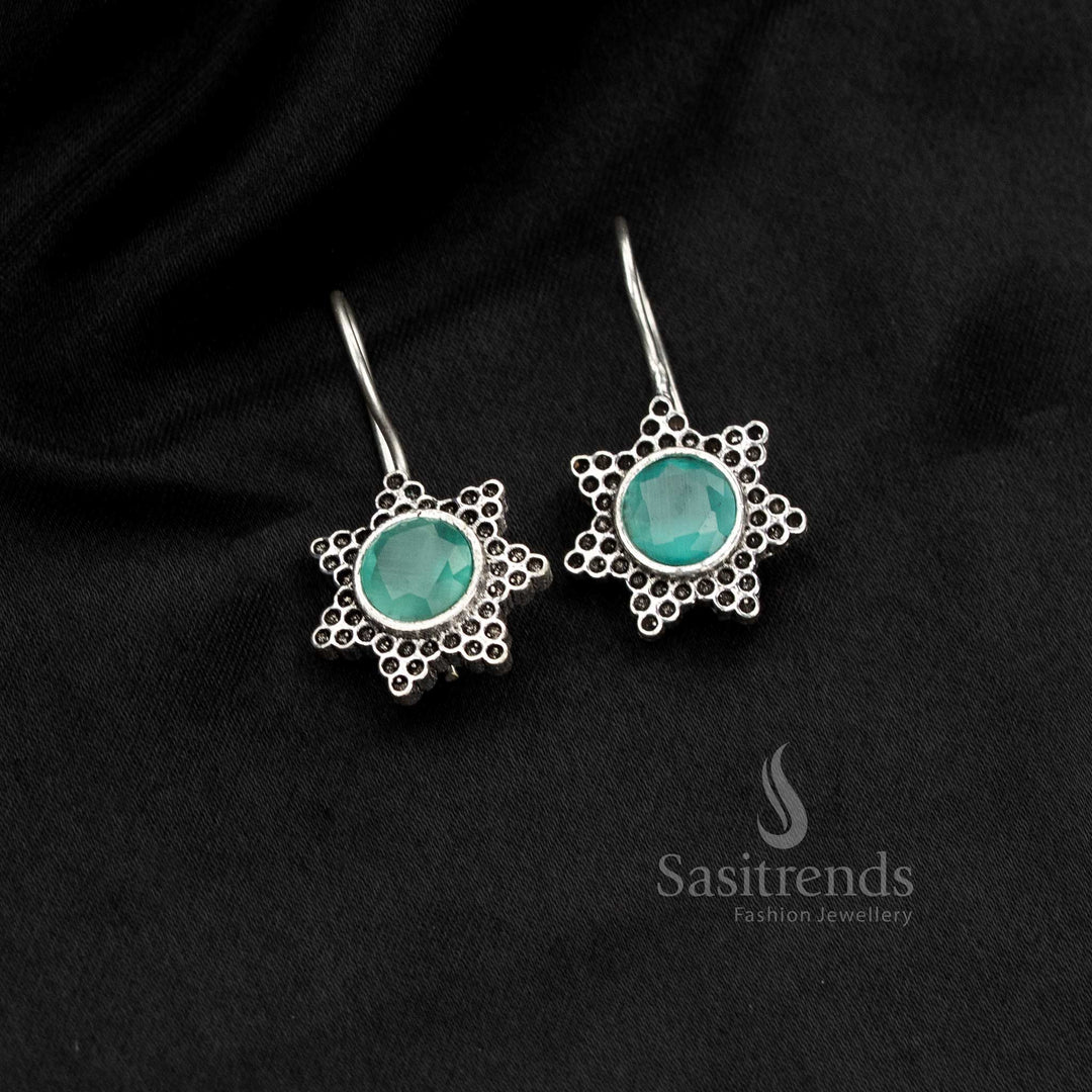 Sasitrends oxidised silver plated star flower mint earrings designed for daily wear, office use and simple casual styling
