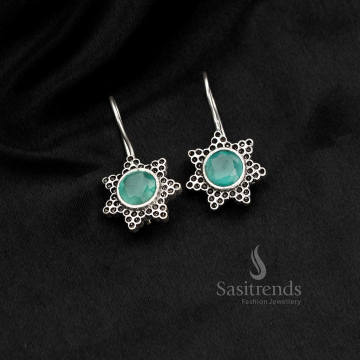 Sasitrends oxidised silver plated star flower mint earrings designed for daily wear, office use and simple casual styling