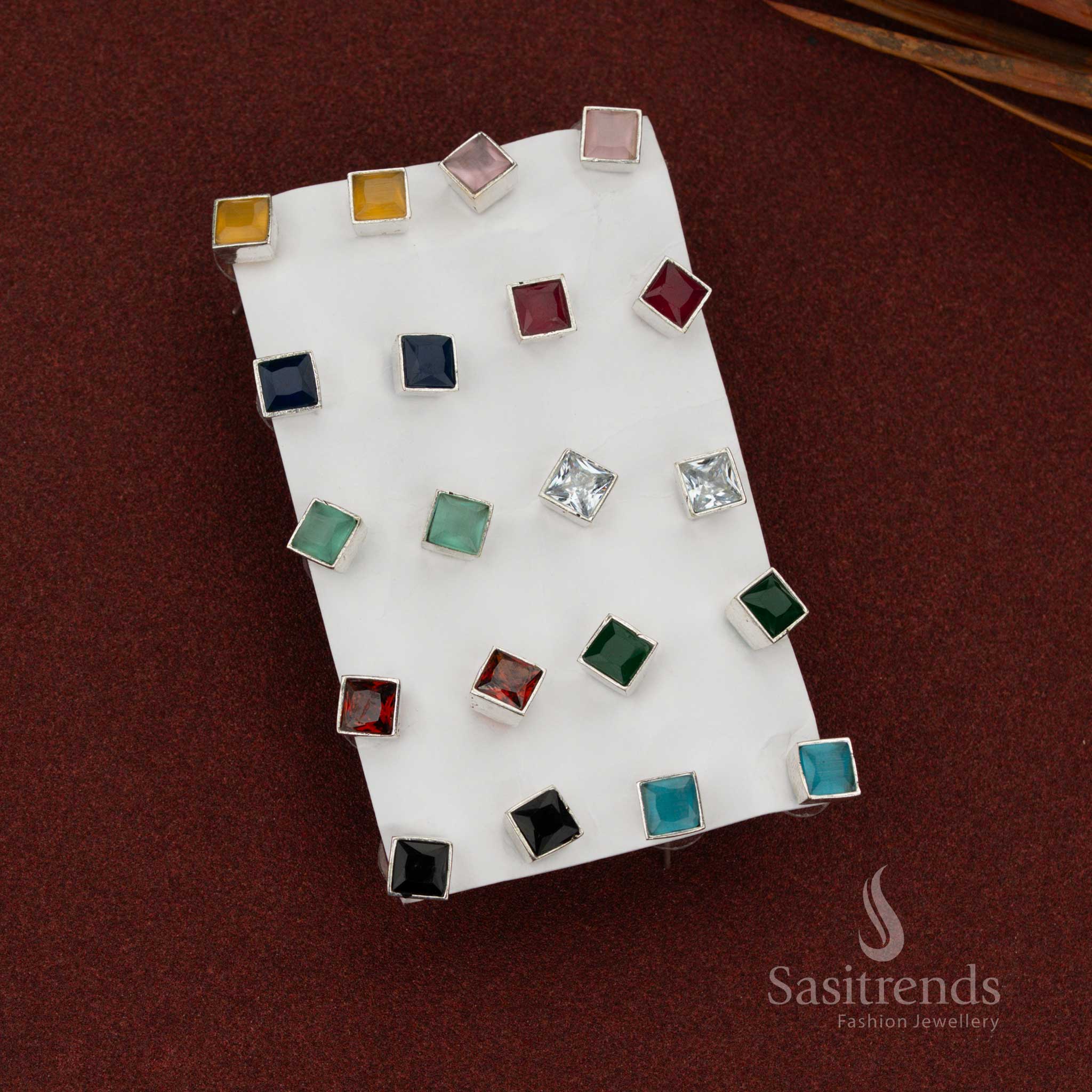 Sasitrends oxidised square cut stone stud earrings with geometric setting, Casual and office wear
