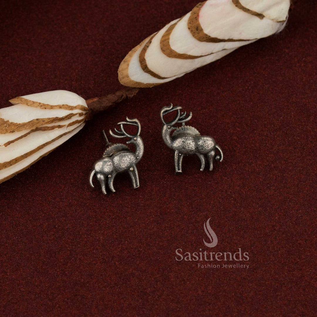 Sasitrends oxidized silver deer stud earrings for casual wear