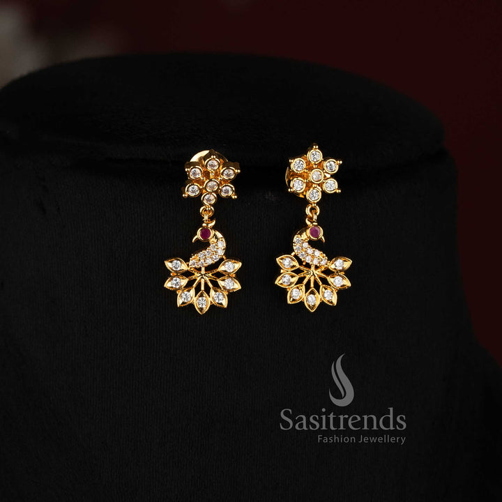 Sasitrends 24K pure gold plated Pachaloha jewellery set with intricate floral AD stone patterns and peacock-inspired centre ornament 