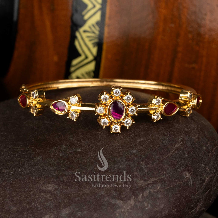 Sasitrends wedding bracelet with straight link structure and white ruby american diamond micro gold plated detailing