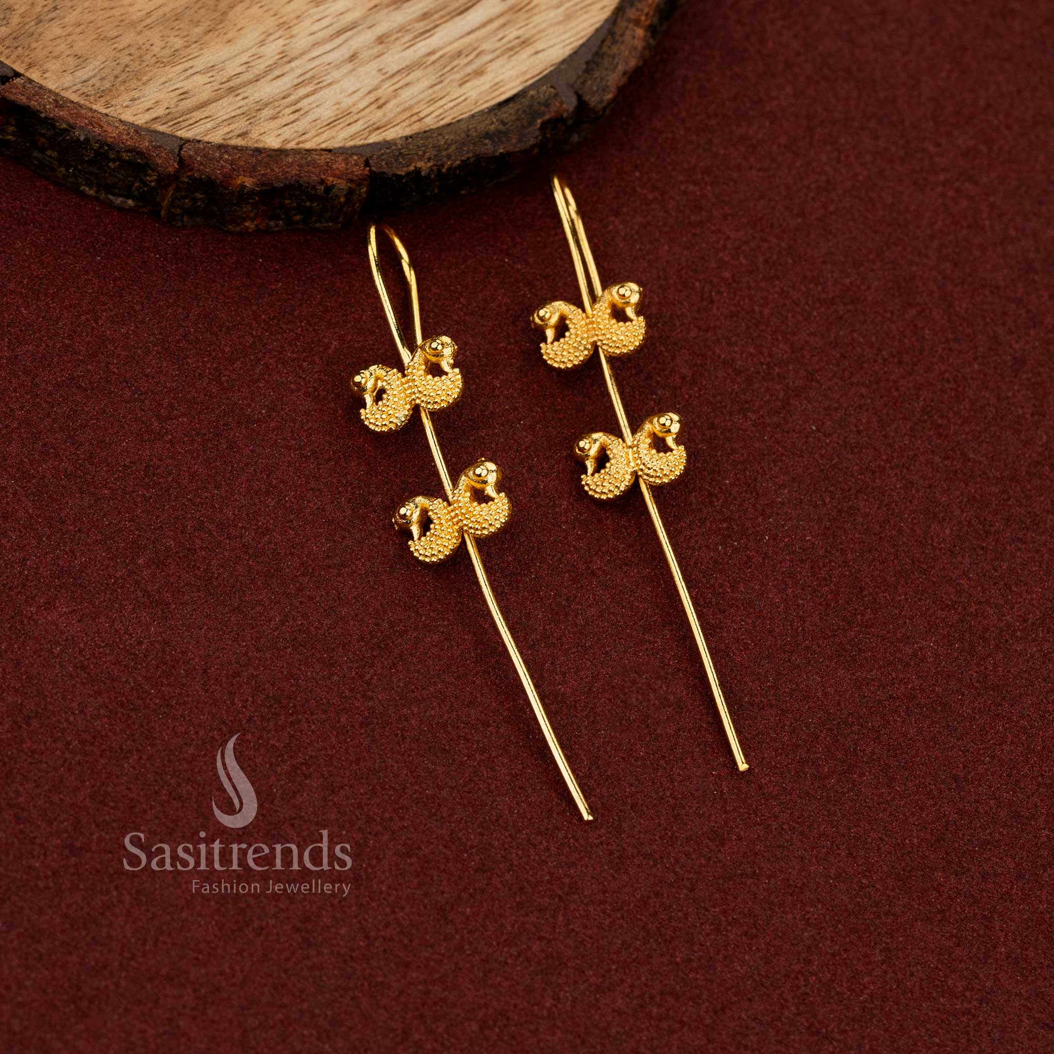 Sasitrends premium 24K gold plated peacock motif ear cuff earrings featuring sleek modern design crafted for stylish everyday and occasion wear
