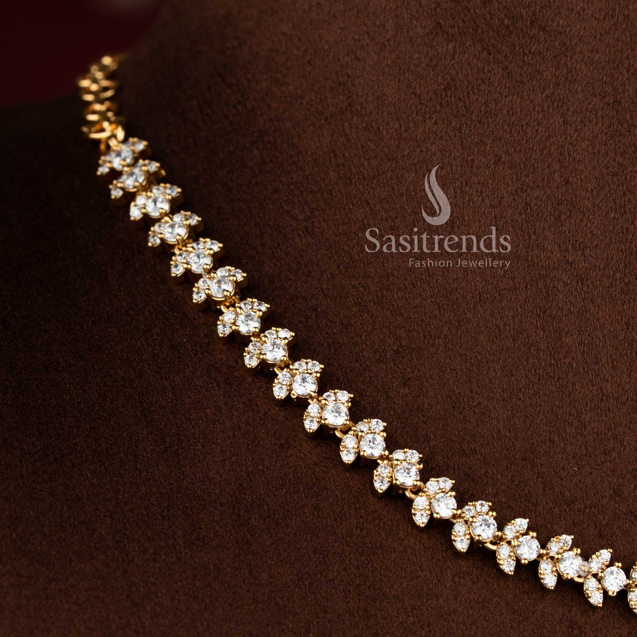 Sasitrends matte gold plated white American diamond stone necklace jewellery set perfect for saree, lehenga and festive traditional outfits