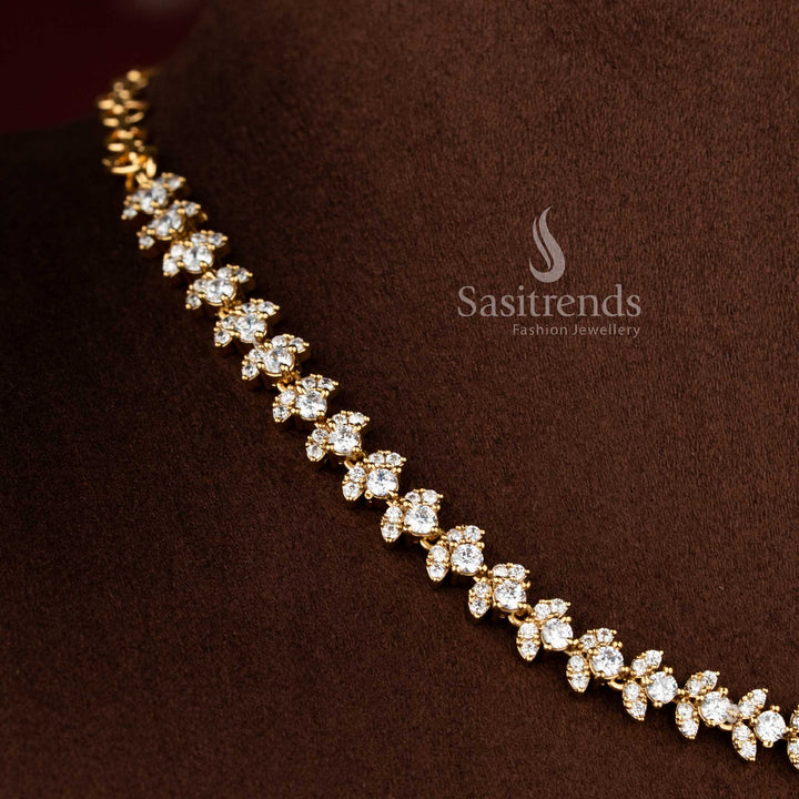 Sasitrends matte gold plated white American diamond stone necklace jewellery set perfect for saree, lehenga and festive traditional outfits