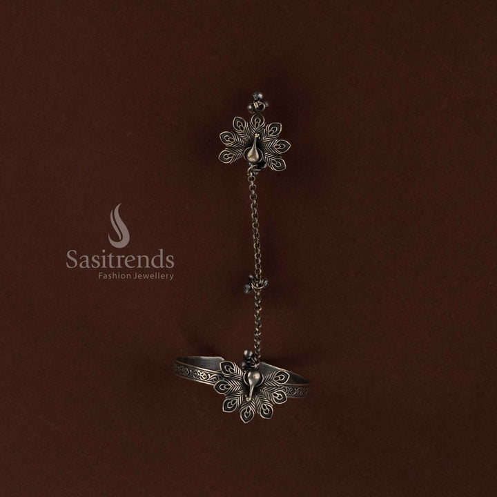 Sasitrends premium attractive oxidised finger ring and kada bracelet jewellery set crafted with traditional ethnic detailing perfect for Navarathri celebrations, cultural gatherings and heritage styling