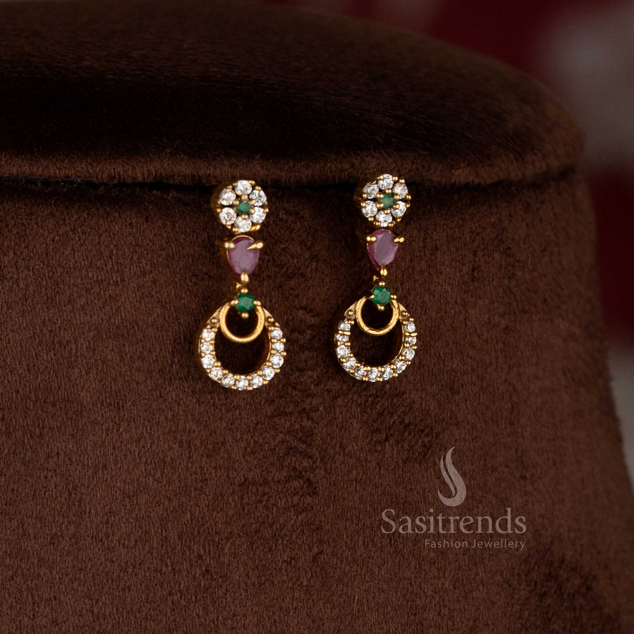 Sasitrends premium crescent moon inspired matte gold plated multi ad stone necklace and earrings jewellery set 