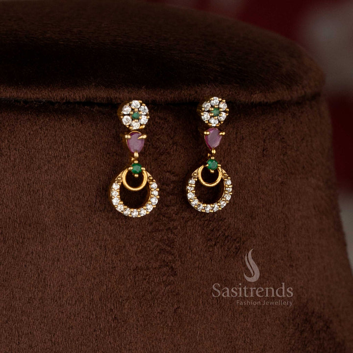 Sasitrends premium crescent moon inspired matte gold plated multi ad stone necklace and earrings jewellery set 