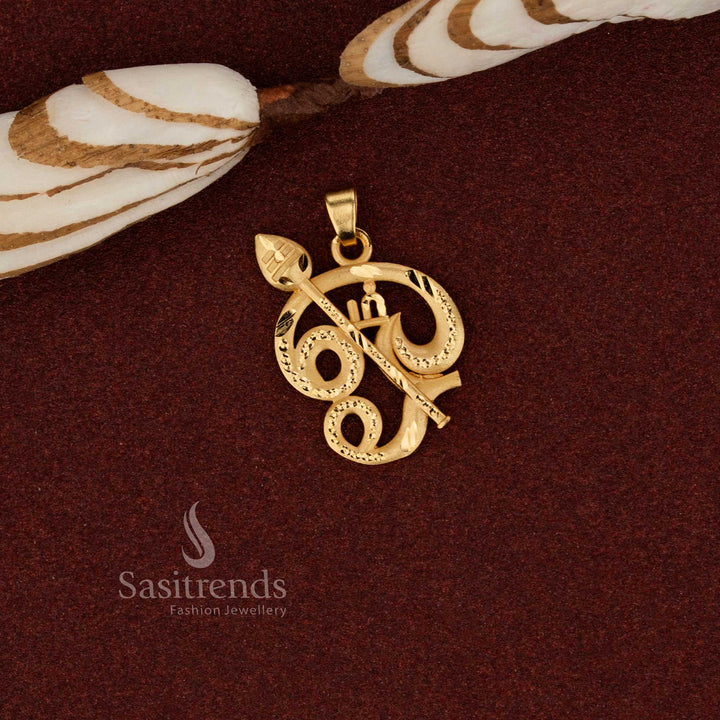 Sasitrends premium ethnic 24K micro gold plated om vel forming pendant inspired by temple jewellery craftsmanship suitable for festive traditions and cultural events