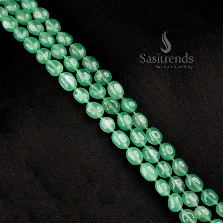 Sasitrends premium jade oval gemstone layered mala necklace with an elegant traditional design