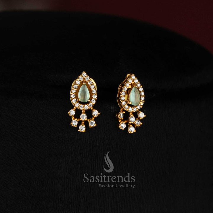 Sasitrends premium matte gold temple choker necklace with AD stone teardrop pendant, mesh design and matching earrings