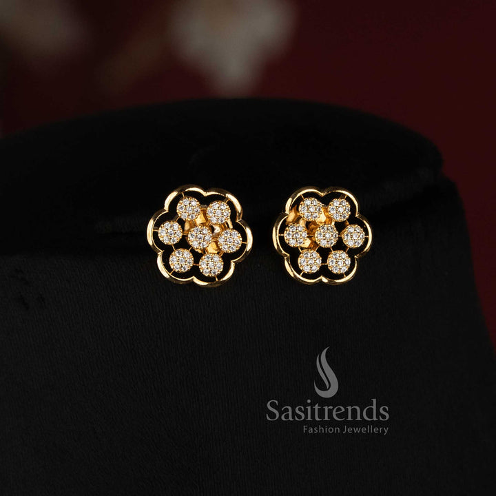 Sasitrends premium Micro Gold Plated round pendant with clustered AD stone floral detailing and coordinated earrings for family functions