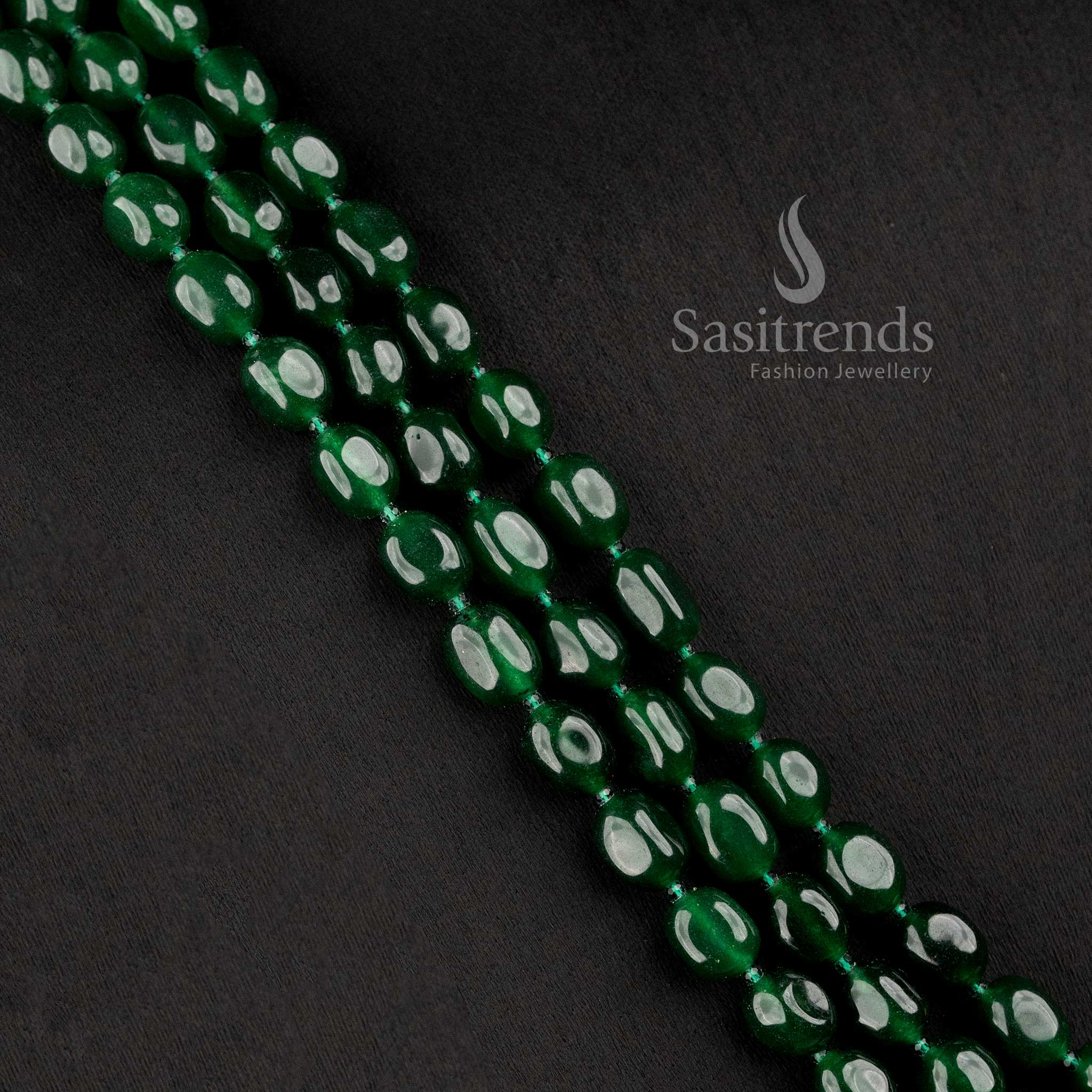 Sasitrends premium natural jade oval bead layer mala necklace for festive and traditional celebrations