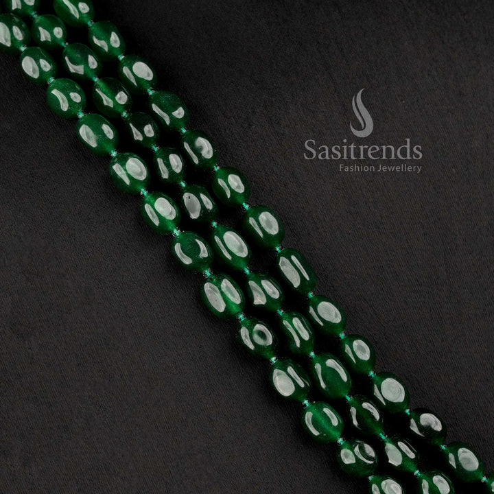 Sasitrends premium natural jade oval bead layer mala necklace for festive and traditional celebrations