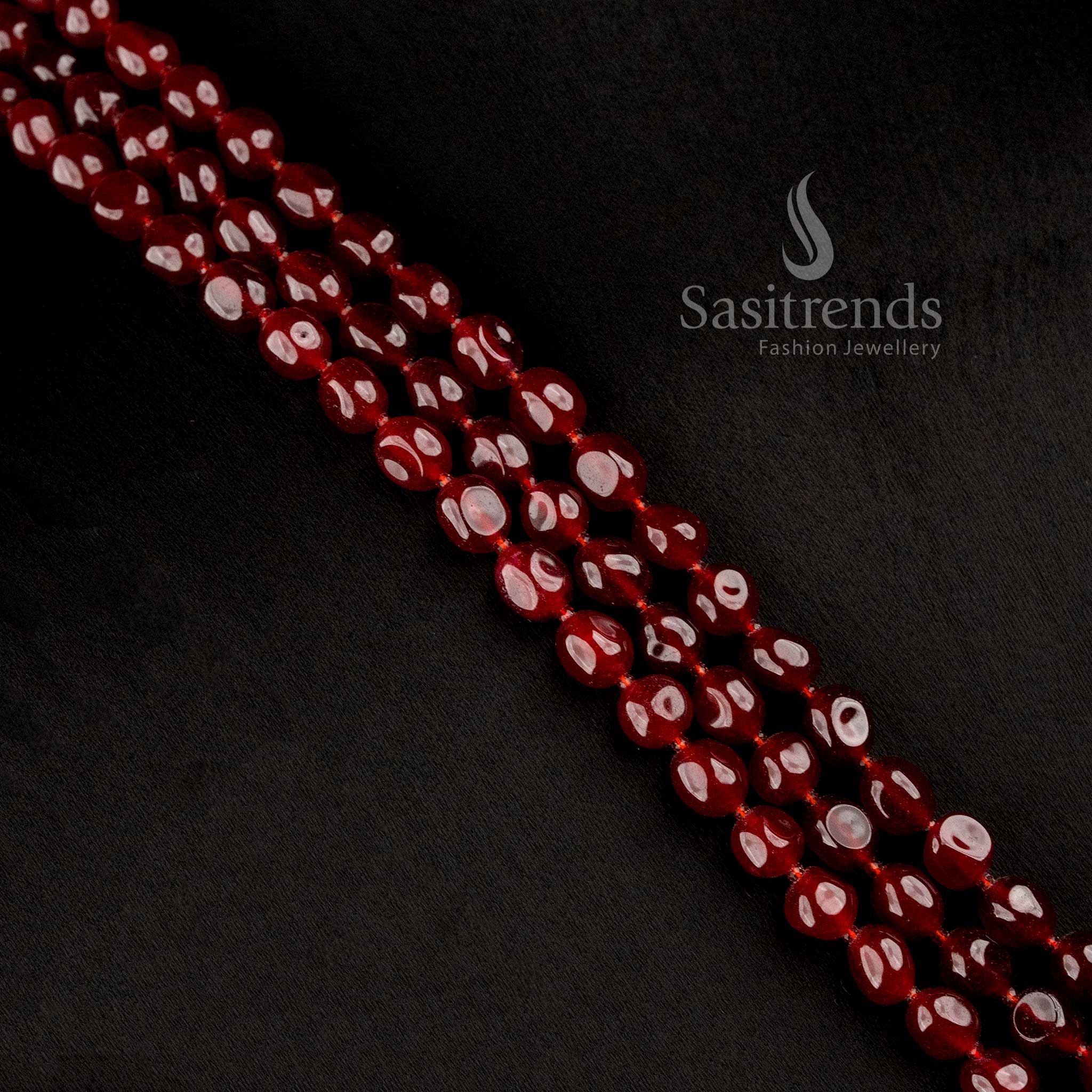 Sasitrends premium natural jade oval gemstone layer mala necklace for festive and traditional wear