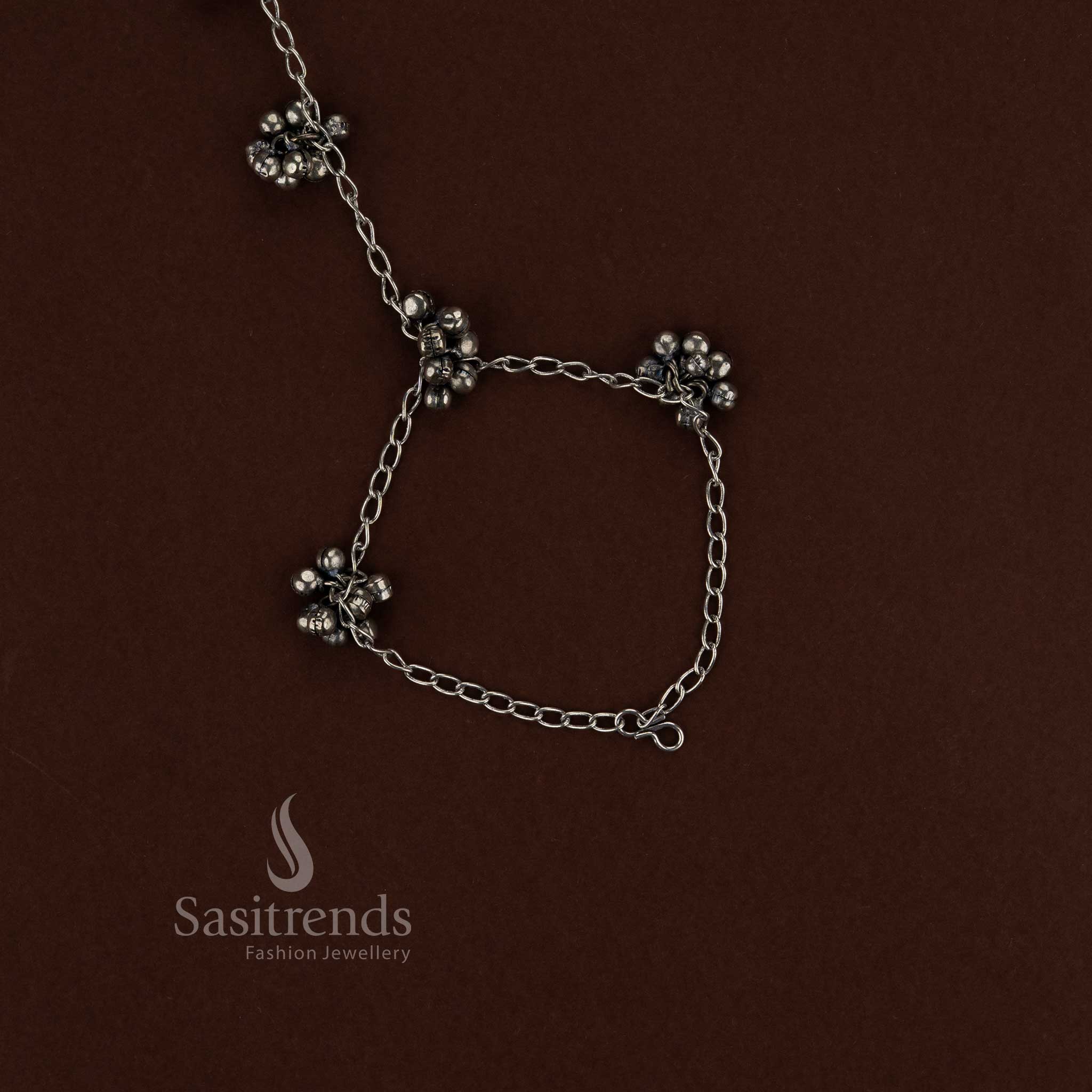 Sasitrends premium oxidised finger ring with matching traditional kada bracelet jewellery designed with ethnic craftsmanship perfect for Navarathri festival celebrations, cultural attire and heritage styling
