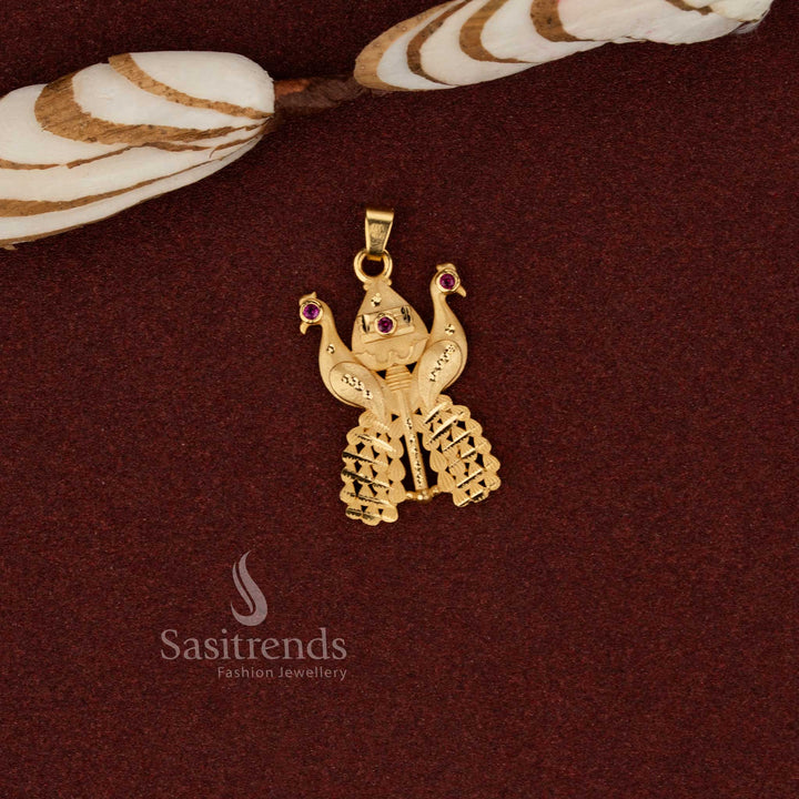 Sasitrends premium real gold look 24K micro gold plated ethnic dual peacock vel forming pendant crafted for elegant cultural styling and heritage jewellery lovers