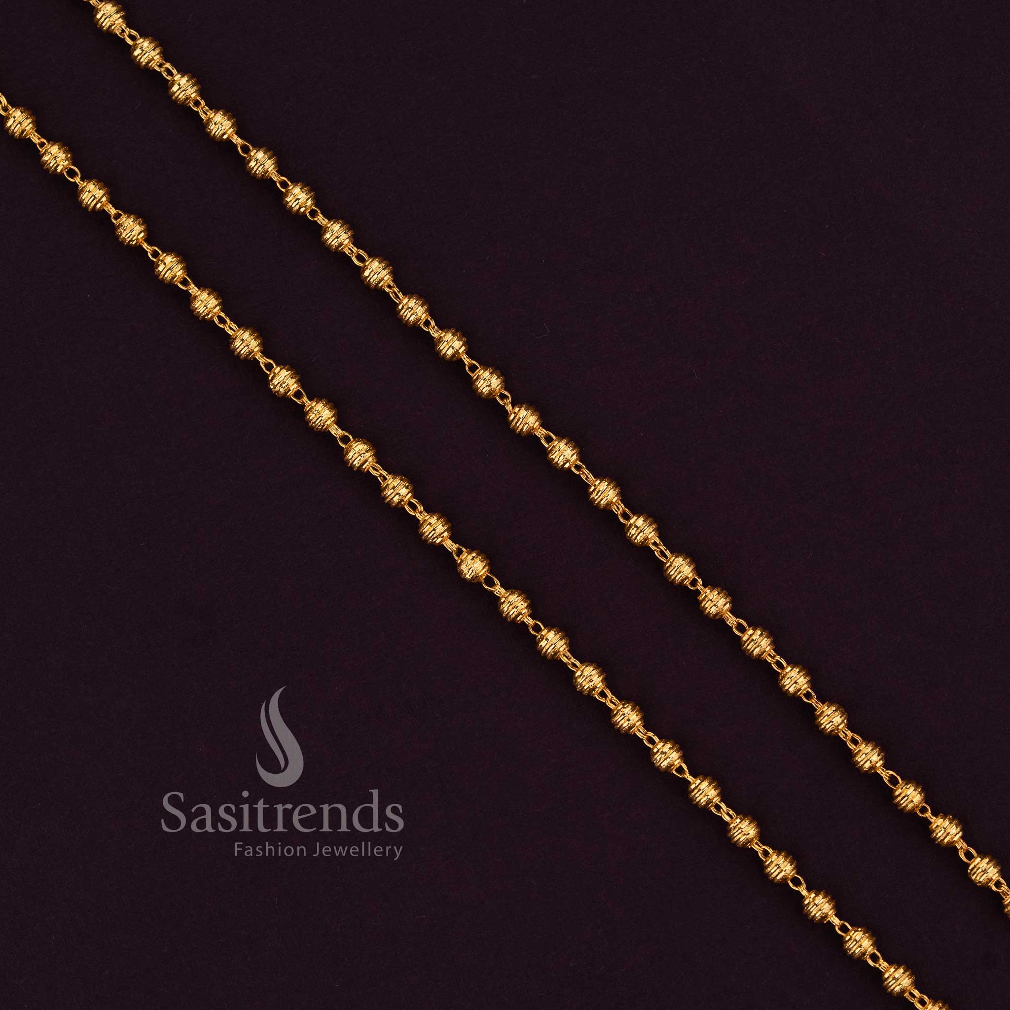 Sasitrends premium real gold look designer ball chain with detailed bead link structure in 1 gram 24K micro gold plated finish