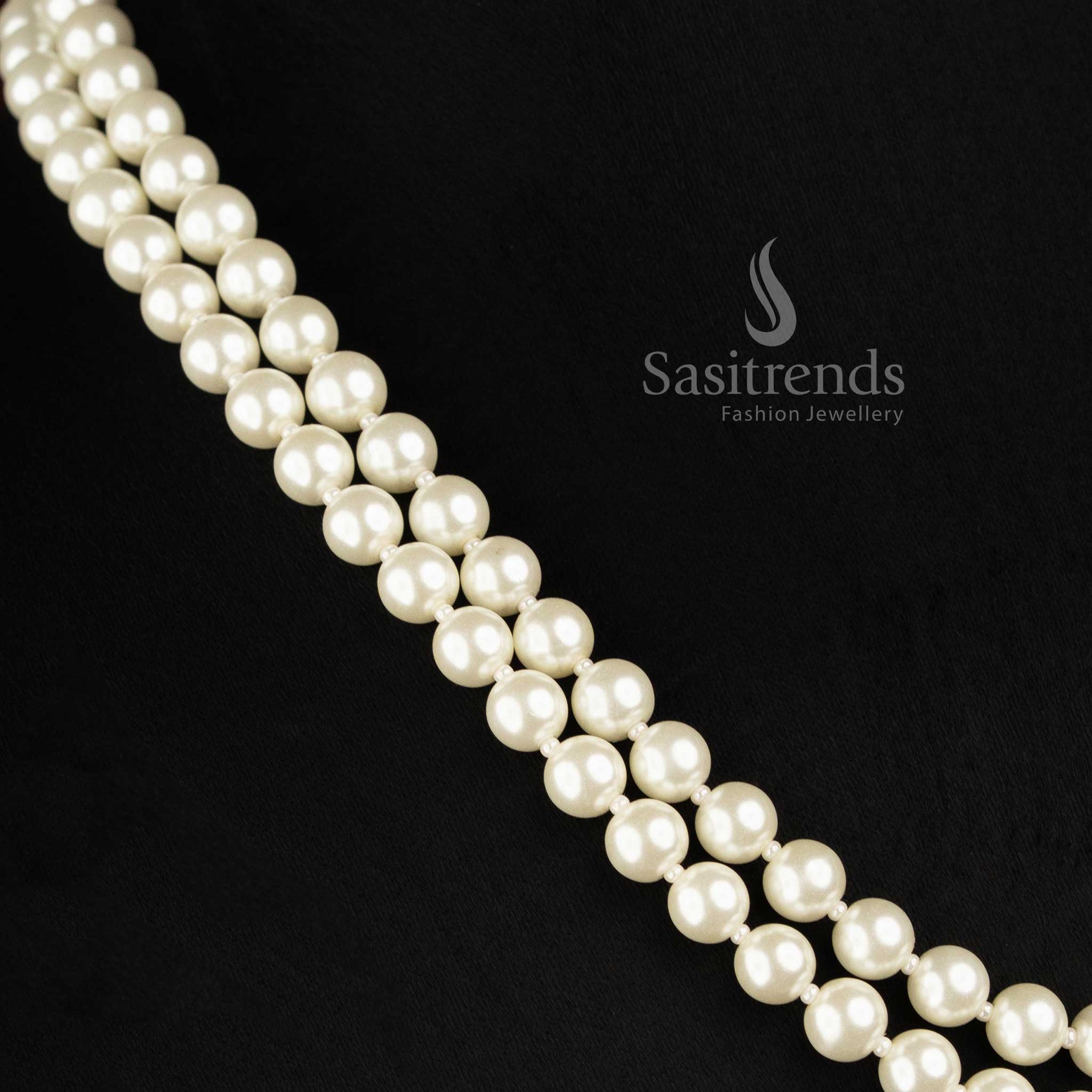 Sasitrends premium shell pearl double and triple layer long necklace for weddings and festive occasions