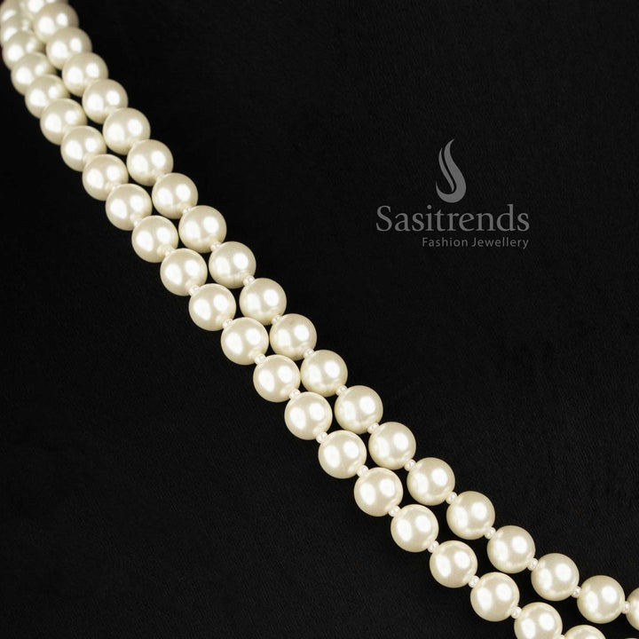 Sasitrends premium shell pearl double and triple layer long necklace for weddings and festive occasions