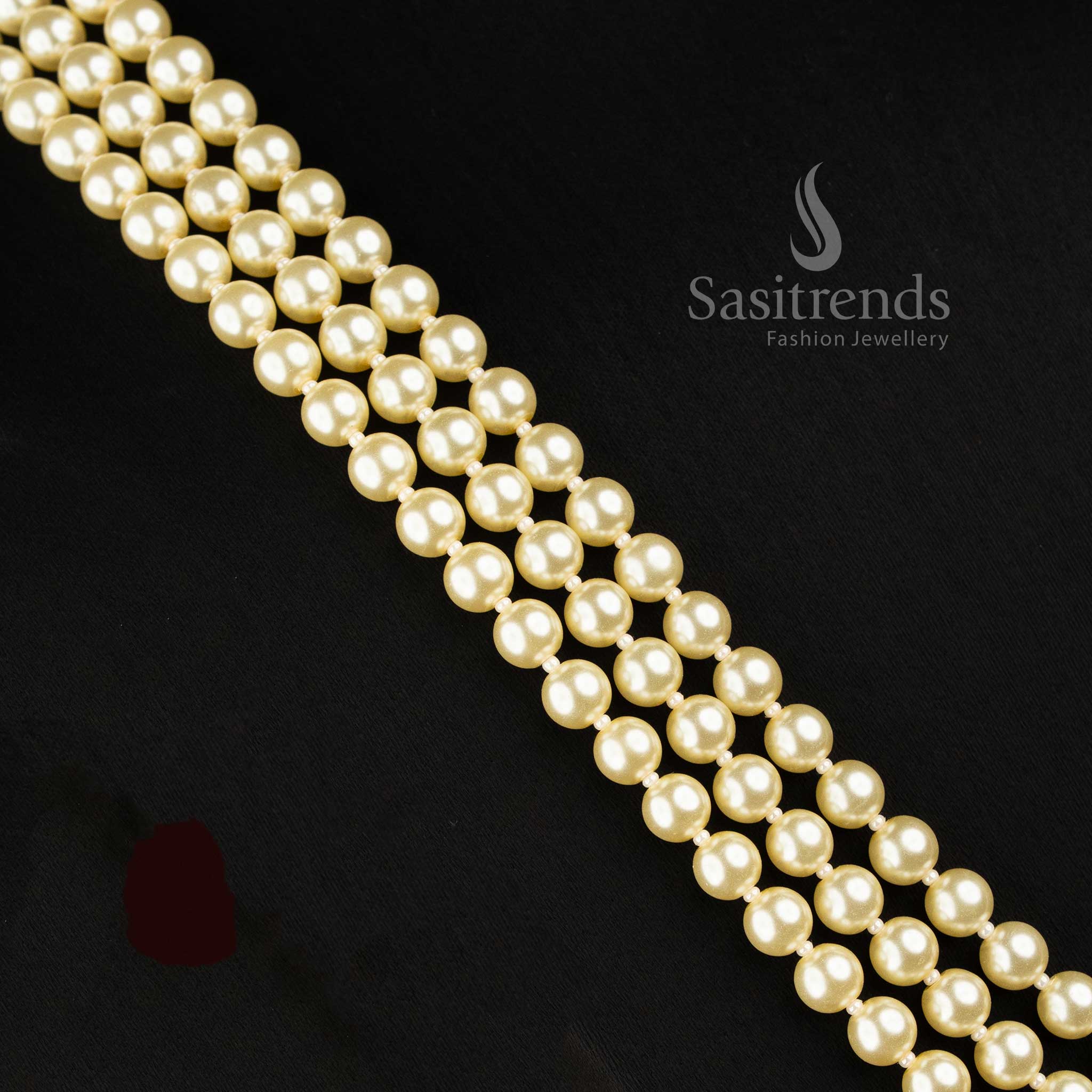 Sasitrends premium shell pearl long necklace in 2 layer and 3 layer traditional statement jewellery design