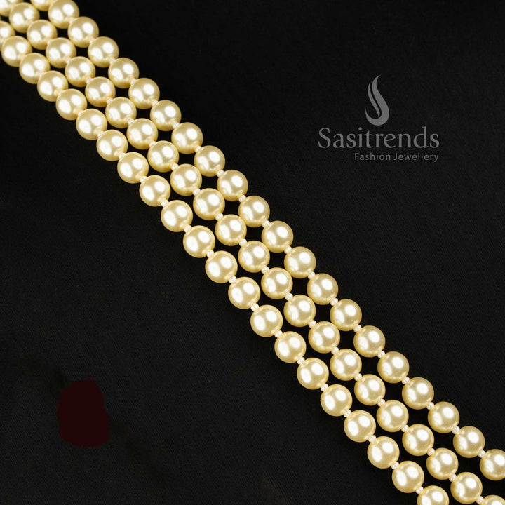 Sasitrends premium shell pearl long necklace in 2 layer and 3 layer traditional statement jewellery design