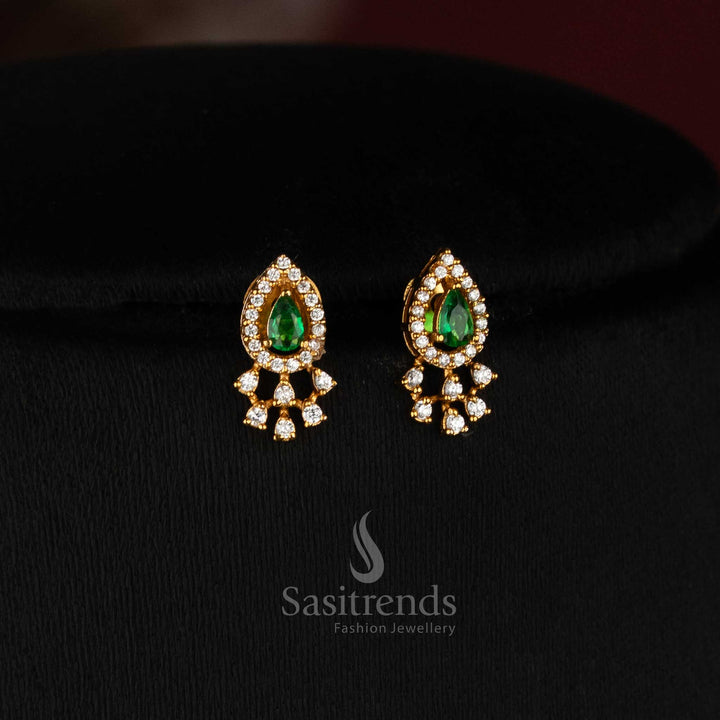 Sasitrends premium temple matte gold AD stone teardrop pendant mesh choker necklace with matching earrings