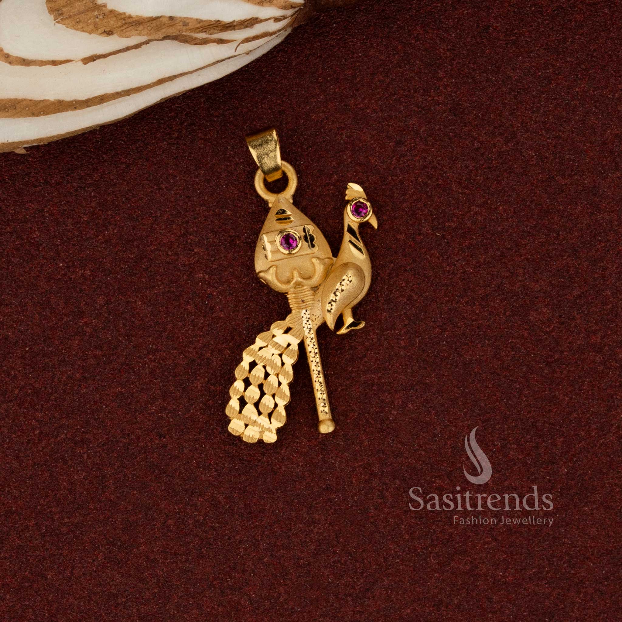 Sasitrends vel peacock premium traditional 24K micro gold plated ethnic forming pendant crafted with refined detailing for temple wear, festive styling and cultural gatherings