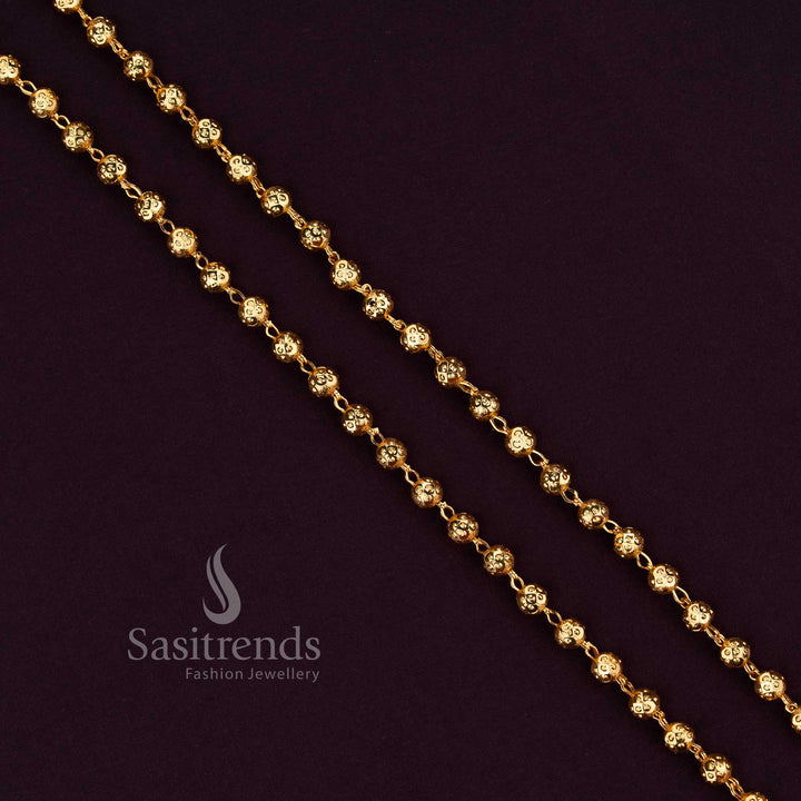 Sasitrends real gold look 1 gram micro gold plated bead ball chain designed with structured textured links for elegant everyday traditional wear