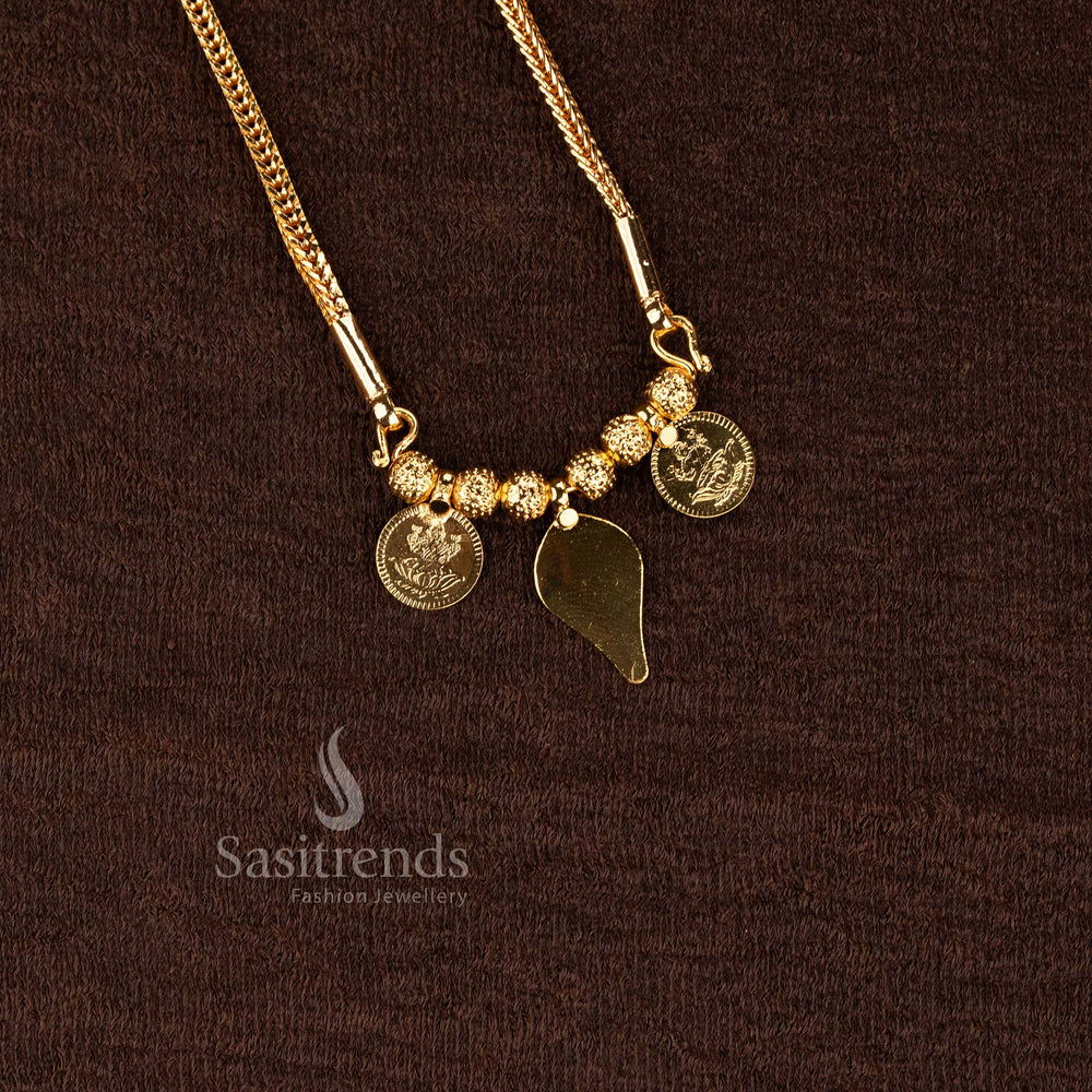 Sasitrends real gold look 1 gram micro gold plated jewellery wedding thali chain with central bead cluster arrangement and sacred Lakshmi coin detailing