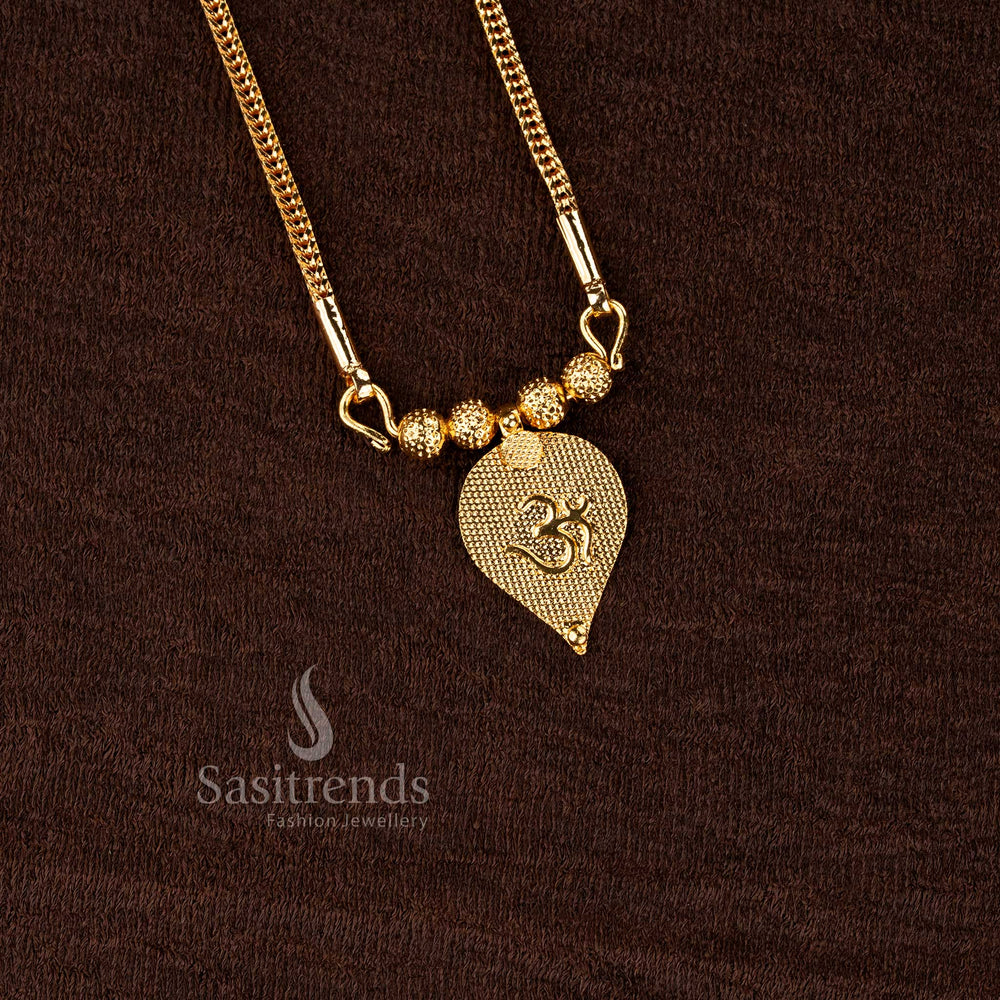 Sasitrends real gold look 1 gram micro gold plated jewellery spiritual thali chain with textured bead cluster and embossed Om symbol pendant