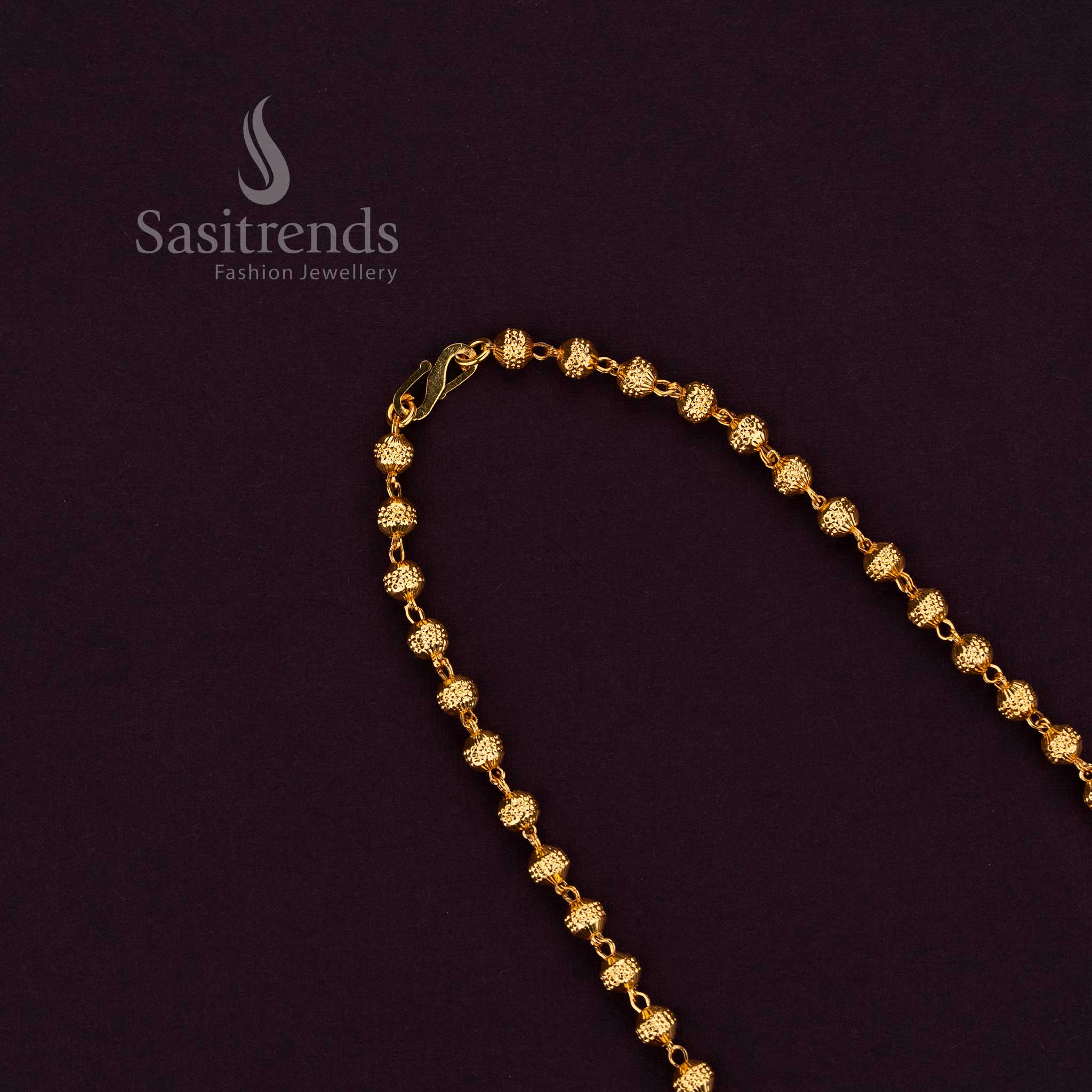 Sasitrends real gold look 24K micro gold plated designer ball chain crafted with structured textured bead links in guaranteed 1 gram jewellery finish