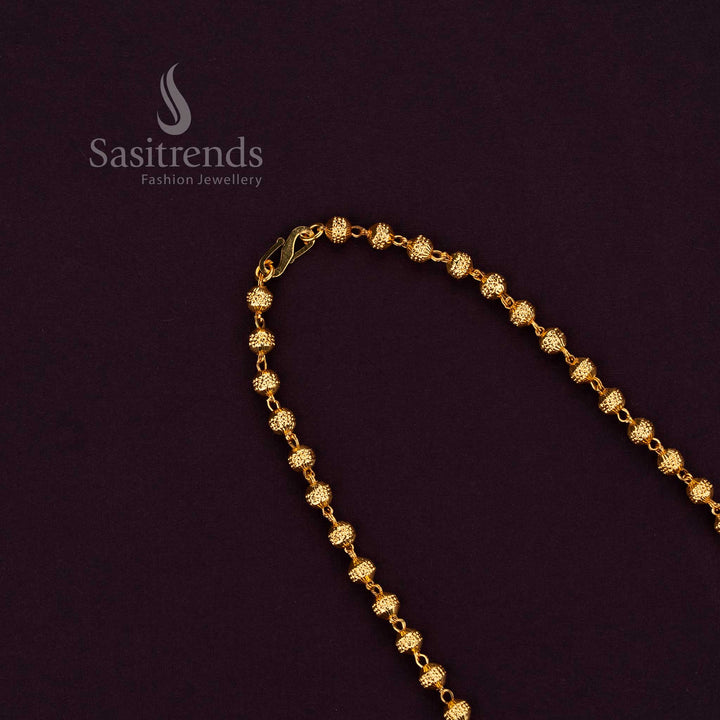 Sasitrends real gold look 24K micro gold plated designer ball chain crafted with structured textured bead links in guaranteed 1 gram jewellery finish