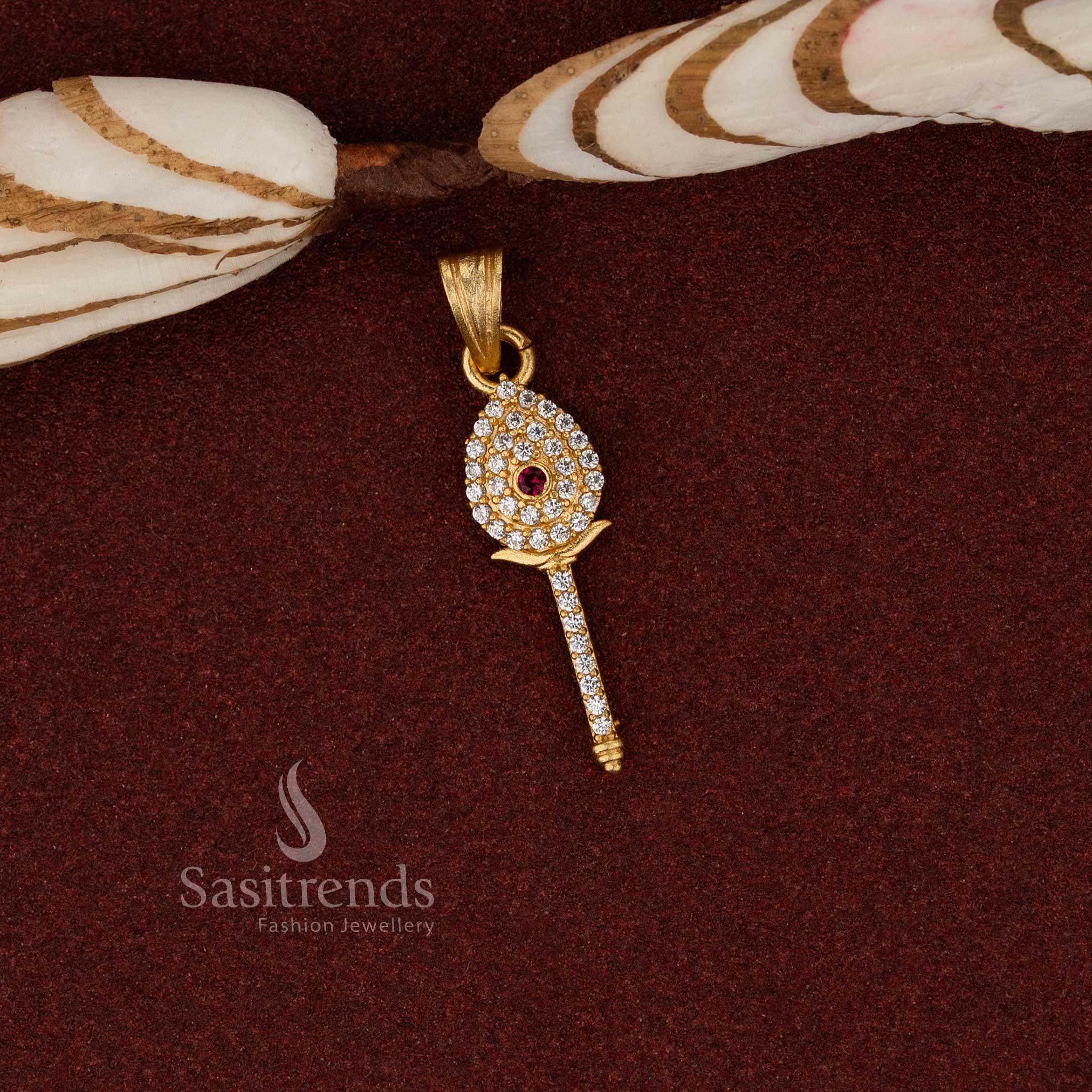 Sasitrends real gold look 24K micro gold plated ethnic forming vel AD stone pendant designed for traditional attire, temple ceremonies and cultural styling