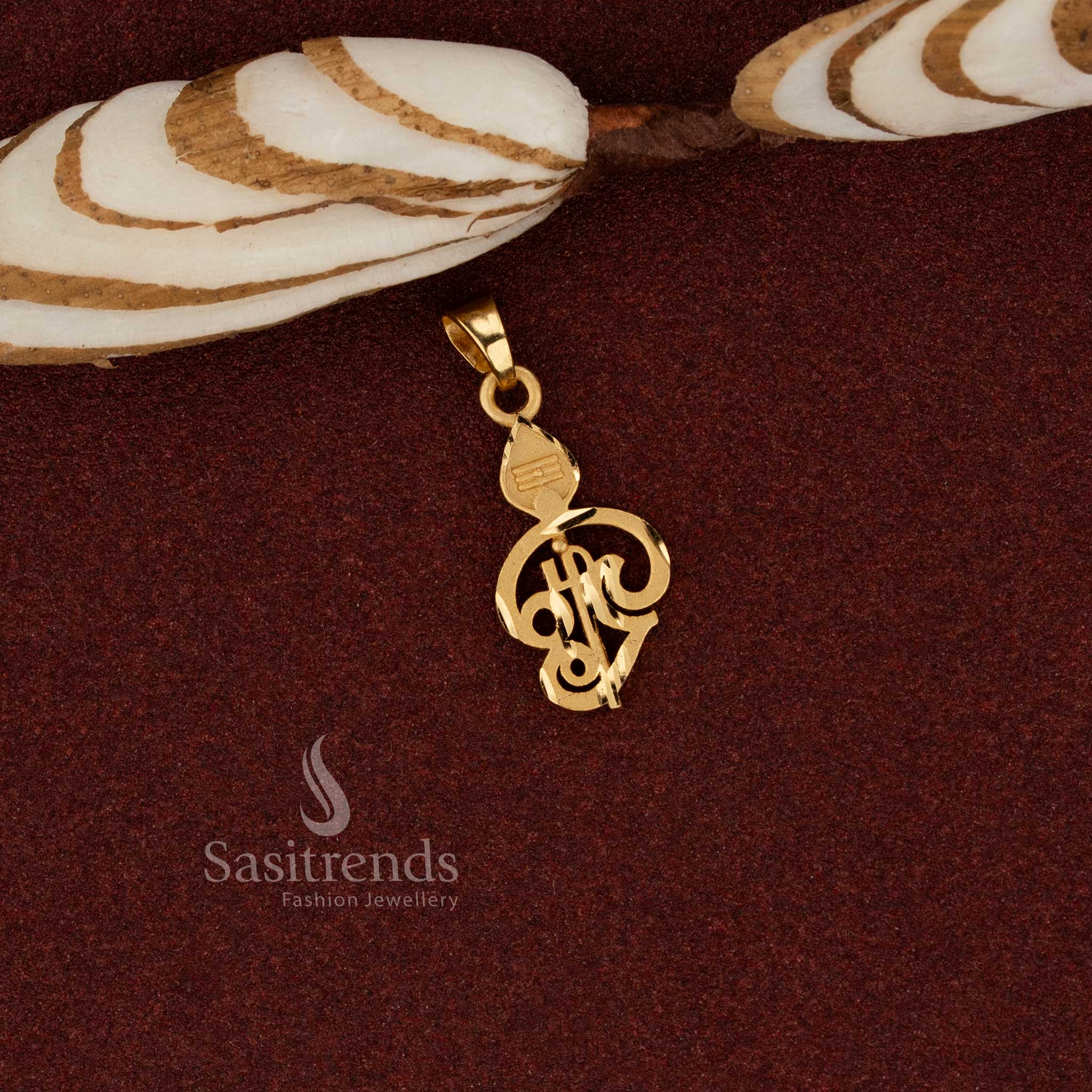 Sasitrends om vel real gold look 24K micro gold plated traditional forming pendant crafted for ethnic wear, temple visits, festive celebrations and heritage jewellery styling