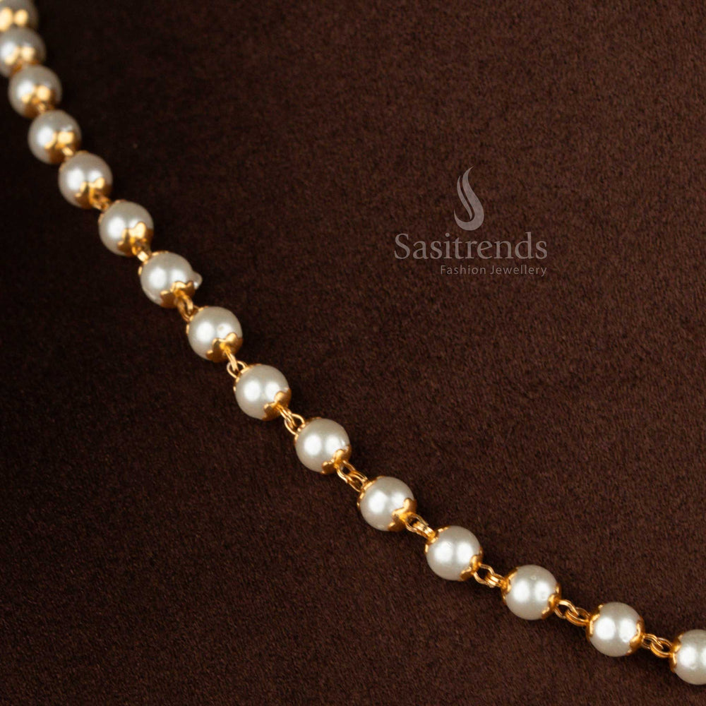 Traditional micro gold plated pearl link necklace with uniform pearl structure and elegant real gold look jewellery - Sasitrends