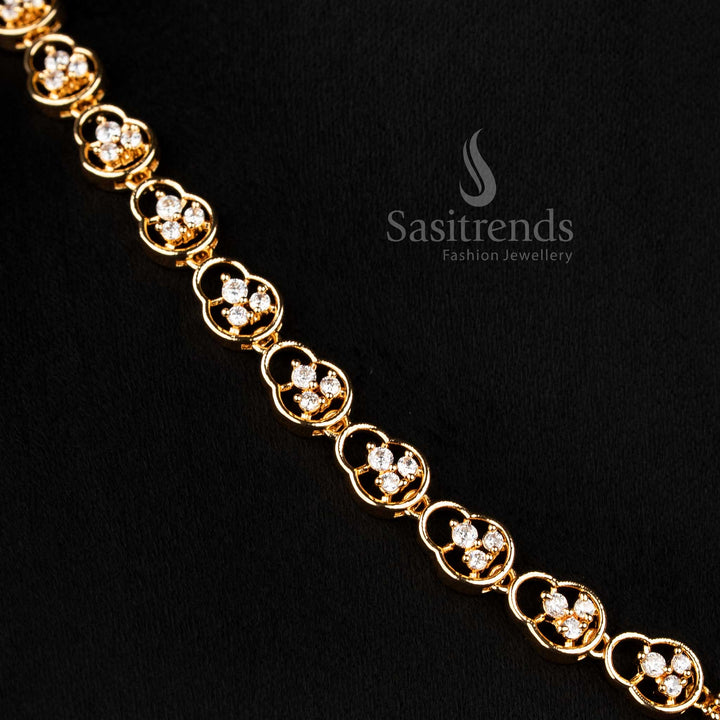 Sasitrends micro gold plated white American diamond stylish party wear necklace set with structured chain design and elegant 