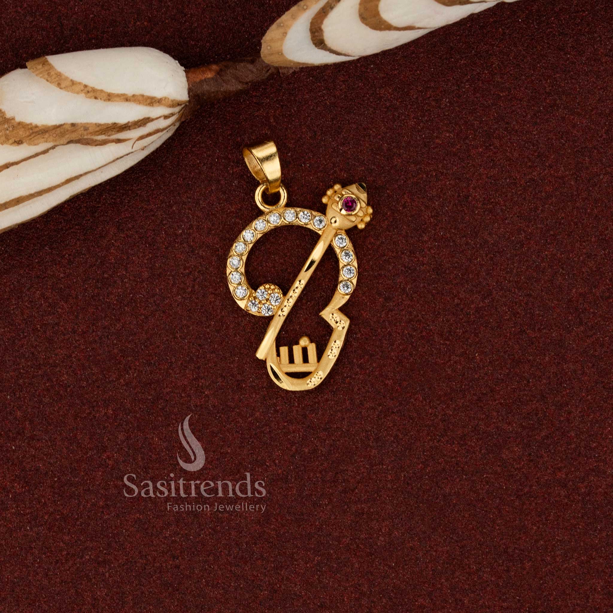 Sasitrends real gold look traditional ethnic om ad stone forming pendant crafted with 24K micro gold plated finish for elegant cultural styling